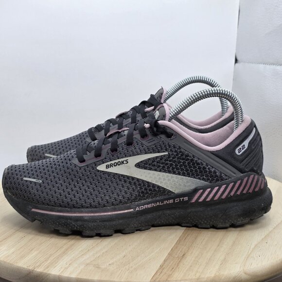 Women's Sz 7.5 B - Brooks Adrenaline GTS 22 Running Shoes Black Pink 1203531B015 - Picture 1 of 9